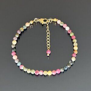Bracelet Watermelon Tourmaline Crystal, Gold Stainless Steel waterproof jewelry